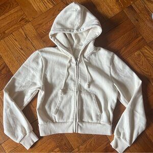 Brandy Melville John Galt Cream Crystal Cropped Zip Up Hoodie